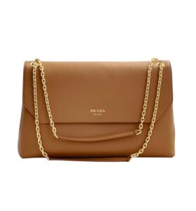 프라다[prada/블랙프라임]플랩 체인 레더 숄더백(코냑)