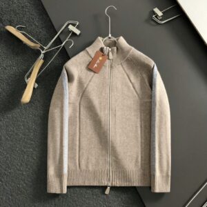 [국내배송]로로피아나 신상 스티치 배색양모 하이넥 집업가디건